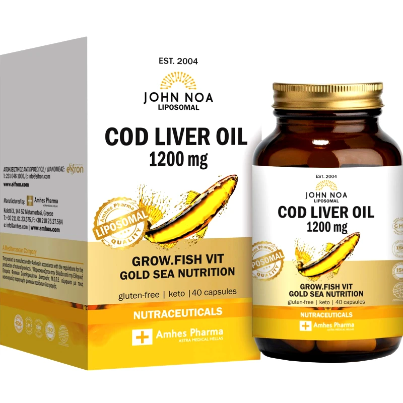 John Noa John Noa Liposomal Cod Liver Oil 1200mg Συμπλήρωμα Διατροφής Μουρουνέλαιου Λιποσωμικής Μορφής Πλούσιο σε Ωμέγα 3 Λιπαρά Οξέα με Βιταμίνες A & D3 για την Καλή Λειτουργία του Εγκεφάλου, της Όρασης & της Καρδιάς 40caps
