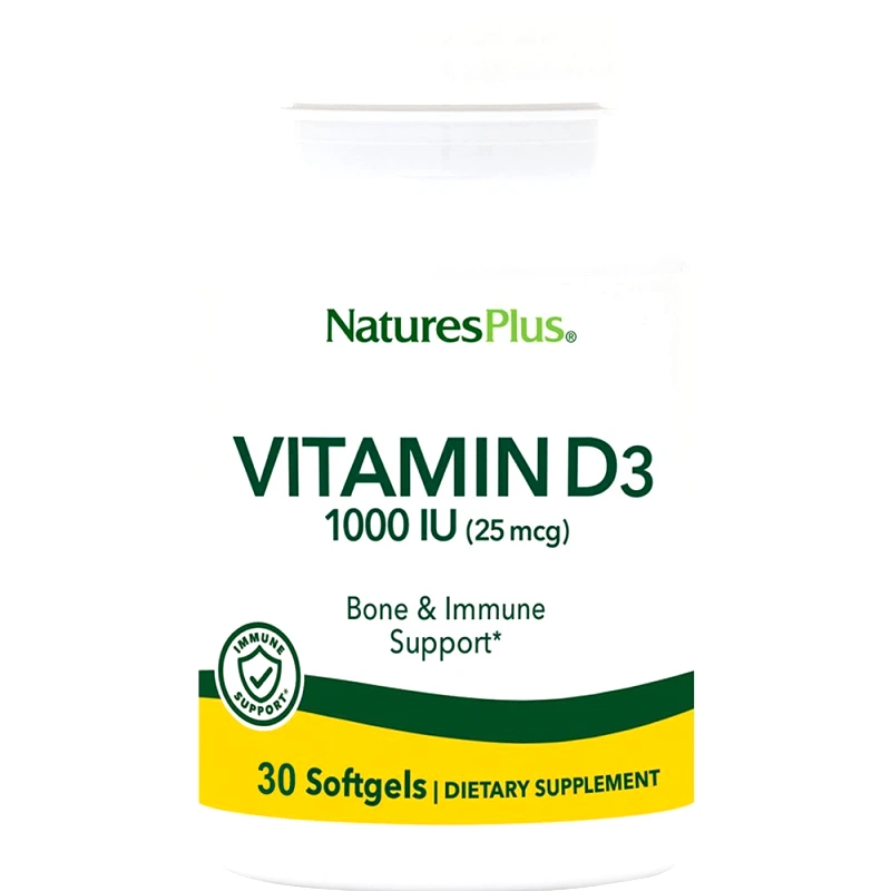 Natures Plus Natures Plus Vitamin D3 1000IU Συμπλήρωμα Διατροφής Βιταμίνης D3 για την Καλή Λειτουργία των Οστών, Δοντιών & Ανοσοποιητικού 30 Softgels
