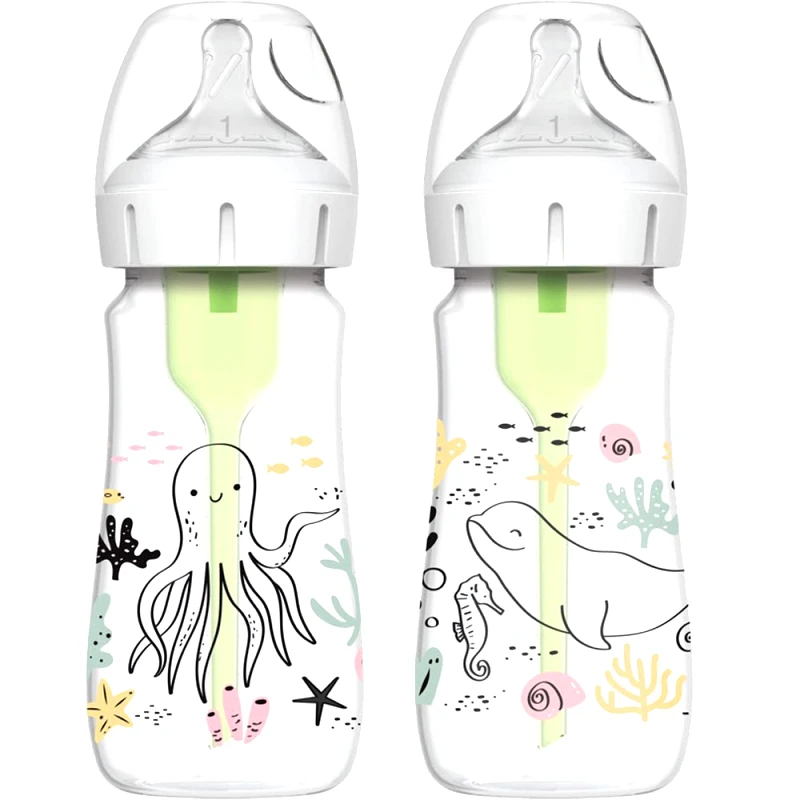 Dr.Brown Dr. Brown’s Μπιμπερό Πλαστικό Options+ Anti-colic με Φαρδύ Λαιμό Ocean 0m+, 2x270ml Κωδ WB92028