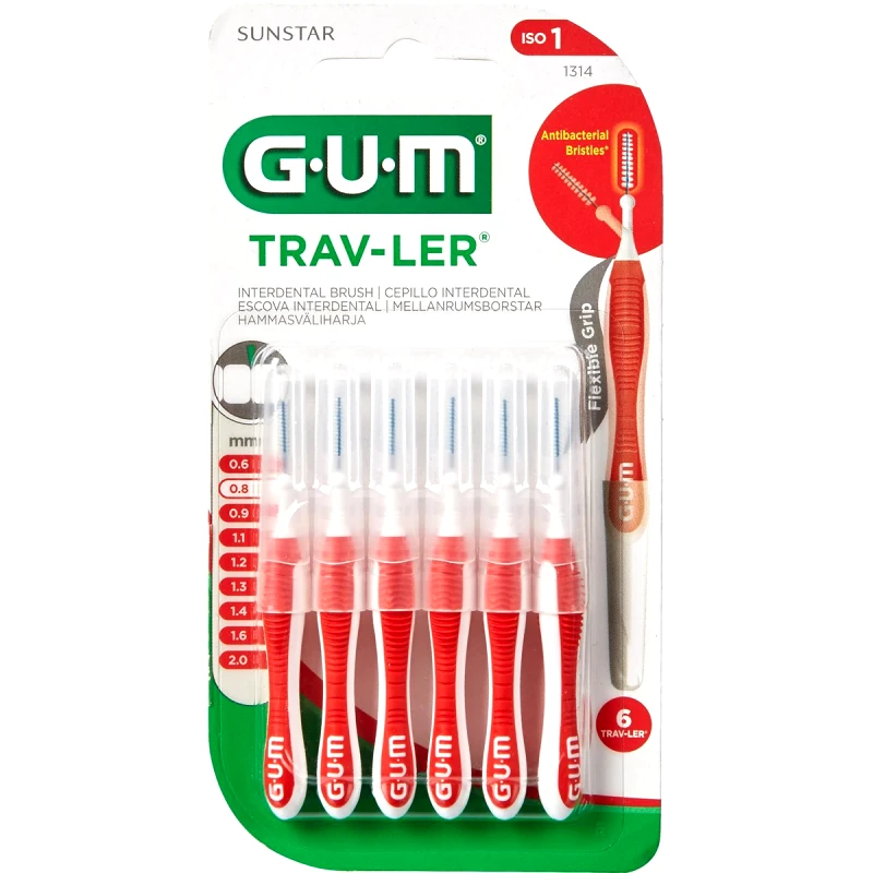 Gum Gum Trav-Ler Interdental Brush Μεσοδόντια Βουρτσάκια για Εύκολο & Καθημερινό Καθαρισμό Ανάμεσα στα Δόντια 6 Τεμάχια - 0.8mm