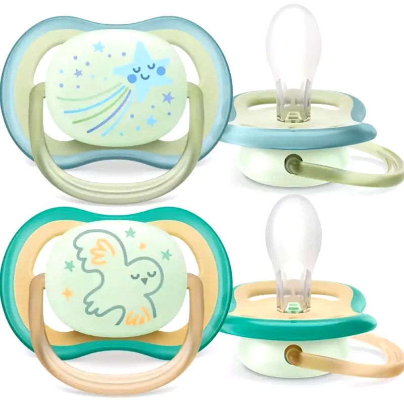 Philips Avent Philips Avent Ultra Air Nighttime Silicone Soother 0-6m Ανοιχτό Πράσινο - Μπεζ Ορθοδοντική Πιπίλα Σιλικόνης που Λάμπει στο Σκοτάδι 2 Τεμάχια, Κωδ SCF376/17