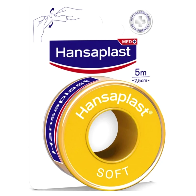 Hansaplast Hansaplast Soft Αυτοκόλλητη Ταινία Στερέωσης, Υποαλλεργική 5m x 2.5cm 1 Τεμάχιο