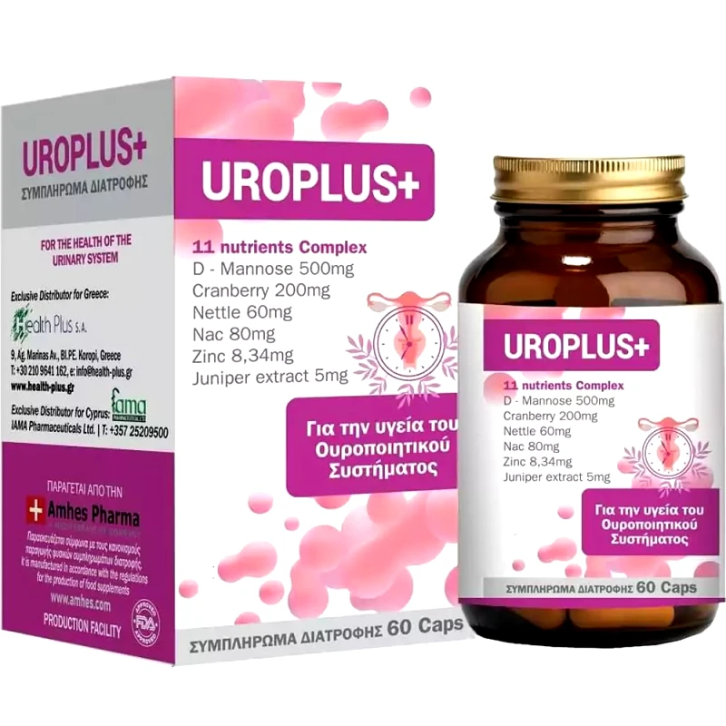 Health-Plus Health-Plus Uroplus+ Συμπλήρωμα Διατροφής Φόρμουλας Εκχυλίσματος Βοτάνων, Ψευδαργύρου, Μαννόζης & NAC για Πρόληψη & Αντιμετώπιση Λοιμώξεων του Ουροποιητικού στις Γυναίκες 60caps