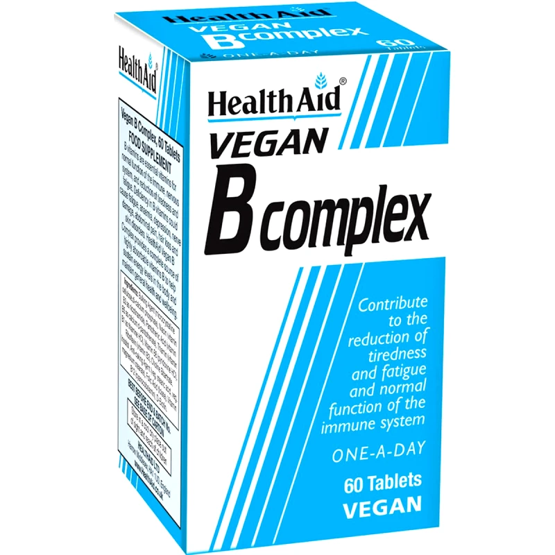 Health Aid Vegan B Complex Συμπλήρωμα Διατροφής Συμπλέγματος Βιταμινών Β για Μείωση της Κούρασης, Κόπωσης & τη Φυσιολογική Λειτουργία του Νευρικού Συστήματος για Αυστηρά Χορτοφάγους 60tabs φωτογραφία