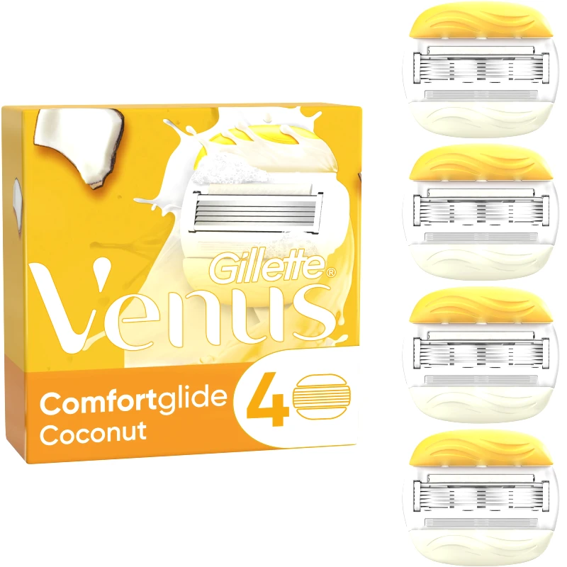 Gillette Gillette Venus Comfortglide Coconut Plus Olay Razor Blades Ανταλλακτικές Κεφαλές Ξυρίσματος με 5 Λεπίδες & Olay με Άρωμα Καρύδας για Εξαιρετικά Βαθύ Ξύρισμα 4 Τεμάχια