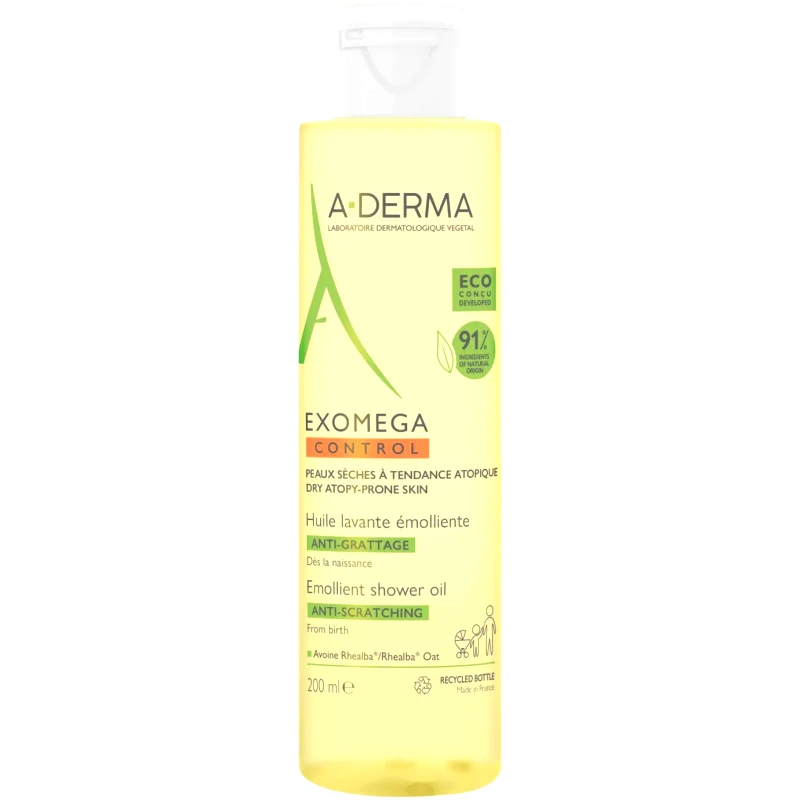 A-Derma A-Derma Exomega Control Anti-Scratching Emolient Shower Oil Λάδι Καθαρισμού Σώματος, Κατάλληλο Ξηρό Δέρμα με Τάση Ατοπίας 200ml