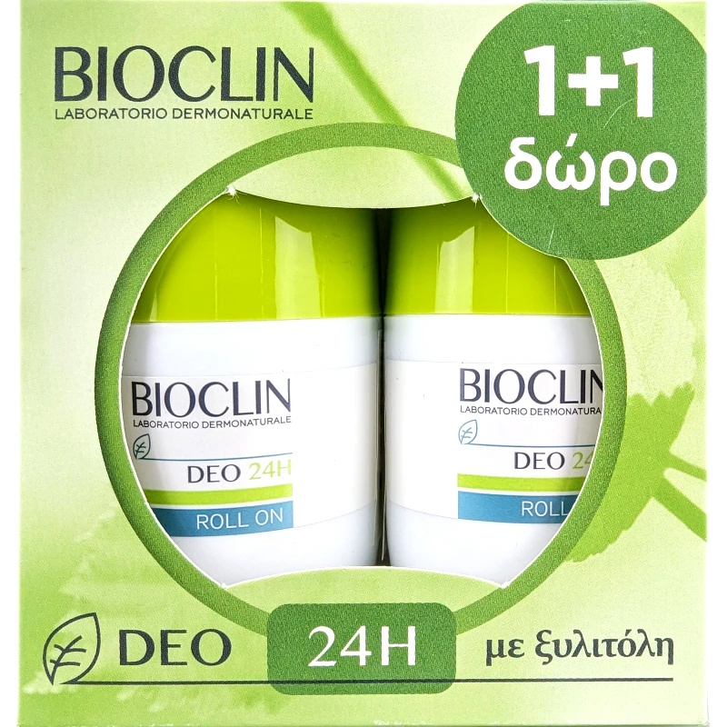 Bioclin Bioclin Promo Deo 24h Roll-On Αποσμητικό Roll-On με Ξυλιτόλη & Βιταμίνη E με Δροσερό Άρωμα, Ιδανικό σε Περιπτώσεις Κανονικής Εφίδρωσης 2x50ml