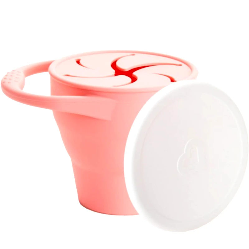 Munchkin Munchkin C'est Silicone Snack Catcher With Lid 6m+ Παιδικό Πτυσσόμενο Δοχείο Σιλικόνης για Φαγητό με Λαβή 1 Τεμάχιο, Κωδ 90181 - Coral