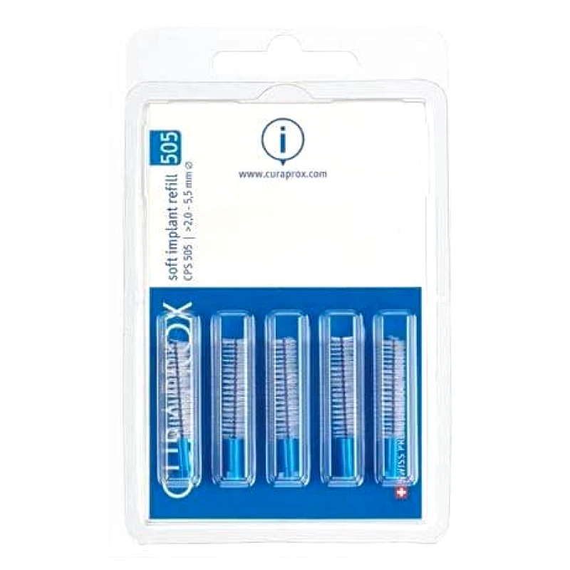 Curaprox Curaprox CPS 505 Soft Implant Ανταλλακτικά για Μεσοδόντια Βουρτσάκια Εμφυτευμάτων Μπλέ 5 Τεμάχια