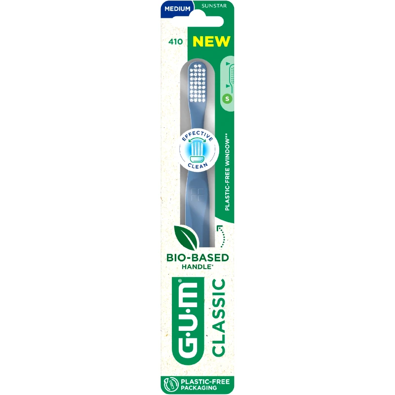 Gum Gum Classic 410 Medium Toothbrush Μέτρια Οδοντόβουρτσα για την Καθημερινή Φροντίδα των Δοντιών & των Ούλων 1 Τεμάχιο - Μπλε
