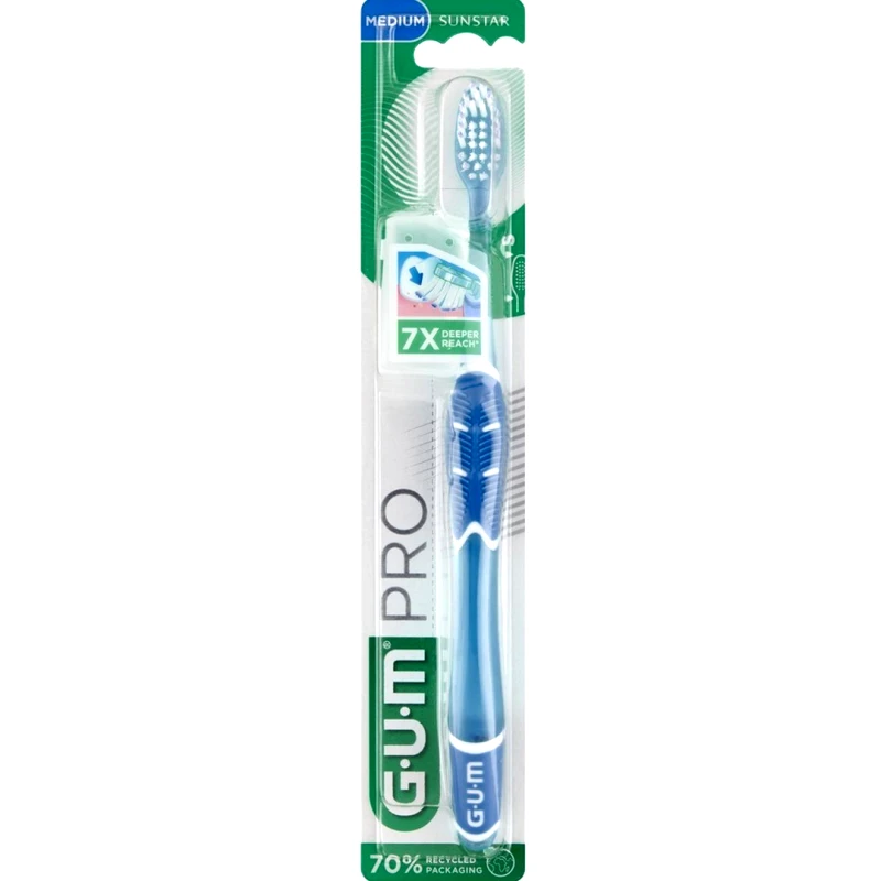 Gum Gum Pro Medium Toothbrush Μεσαίας Σκληρότητας Χειροκίνητη Οδοντόβουρτσα για Βαθύ Καθαρισμό & Αφαίρεση της Πλάκας με Καπάκι 1 Τεμάχιο, Κωδ 528 - Μπλε
