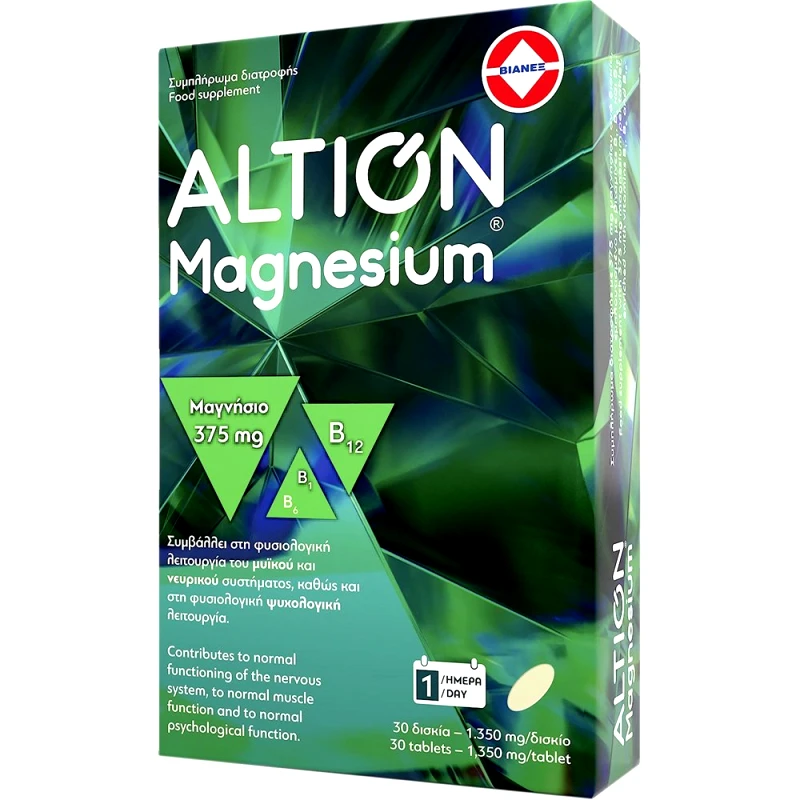 Altion Altion Magnesium Συμπλήρωμα Διατροφής Μαγνησίου & Βιταμινών Β1, Β6 & Β12 για την Καλή Λειτουργιά του Μυϊκού & Νευρικού Συστήματος 375mg, 30tabs