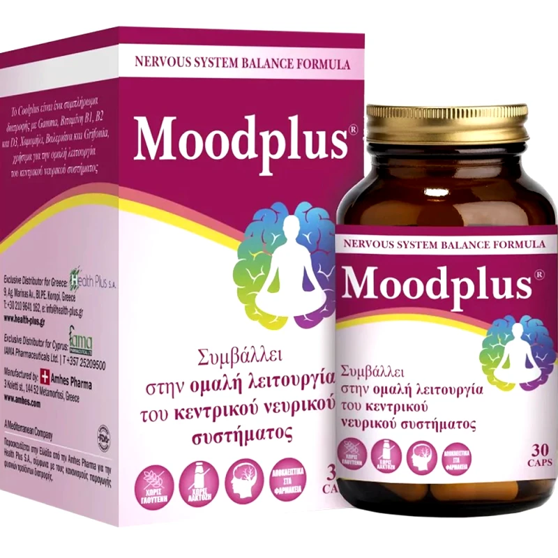 Health-Plus Health-Plus Moodplus Συμπλήρωμα Διατροφής Ενζύμων, Βιταμινών & Βοτάνων για την Ομαλή Λειτουργία του Νευρικού Συστήματος & Αντιμετώπιση του Άγχους 30caps