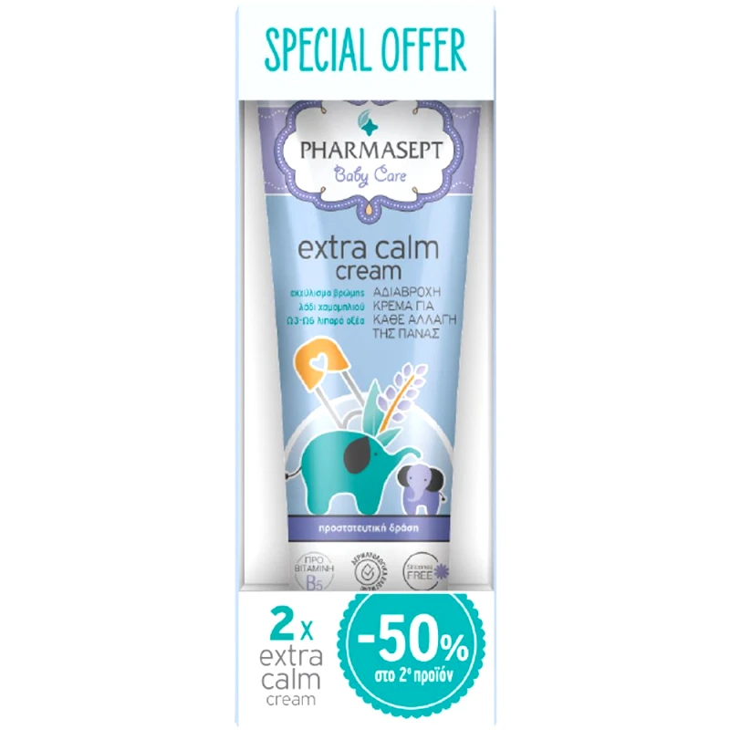 Pharmasept Pharmasept Promo Baby Care Extra Calm Cream Κρέμα Αλλαγής Πάνας για Εντατική Προστασία & Φυσική Αδιαβροχοποίηση της Ευαίσθητης Βρεφικής Επιδερμίδας 300ml (2x150ml)