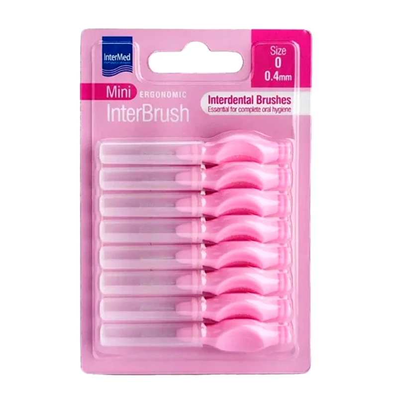 InterMed Intermed Ergonomic InterBrush Mini Μεσοδόντια Βουρτσάκια με Λαβή Ροζ 8 Τεμάχια Size 0 - 0.4mm