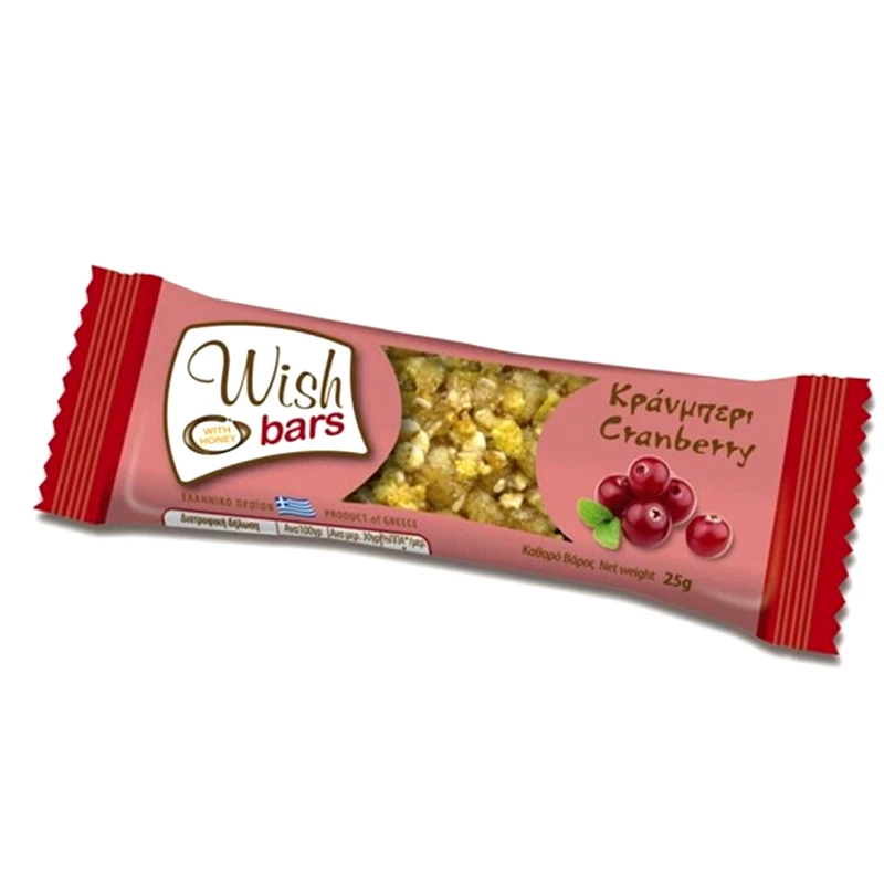 Wish Wish Bars Cereals & Cranberry Μπάρα Υγιεινής Διατροφής Χωρίς Ζάχαρη με Δημητριακά & Κράνμπερι 25g