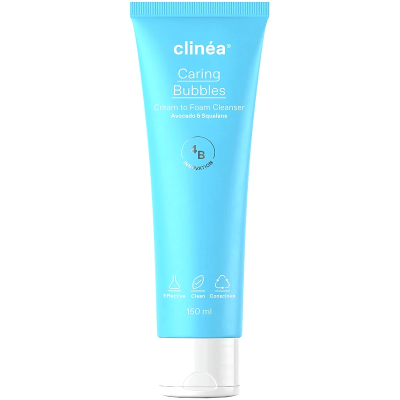 Clinea Clinéa Caring Bubbles Cream to Foam Face Cleanser,Κρεμώδης Αφρός Καθαρισμού Προσώπου, με Αβοκάντο & Σκουαλάνιο για Κανονικές, Μεικτές Επιδερμίδες 150ml