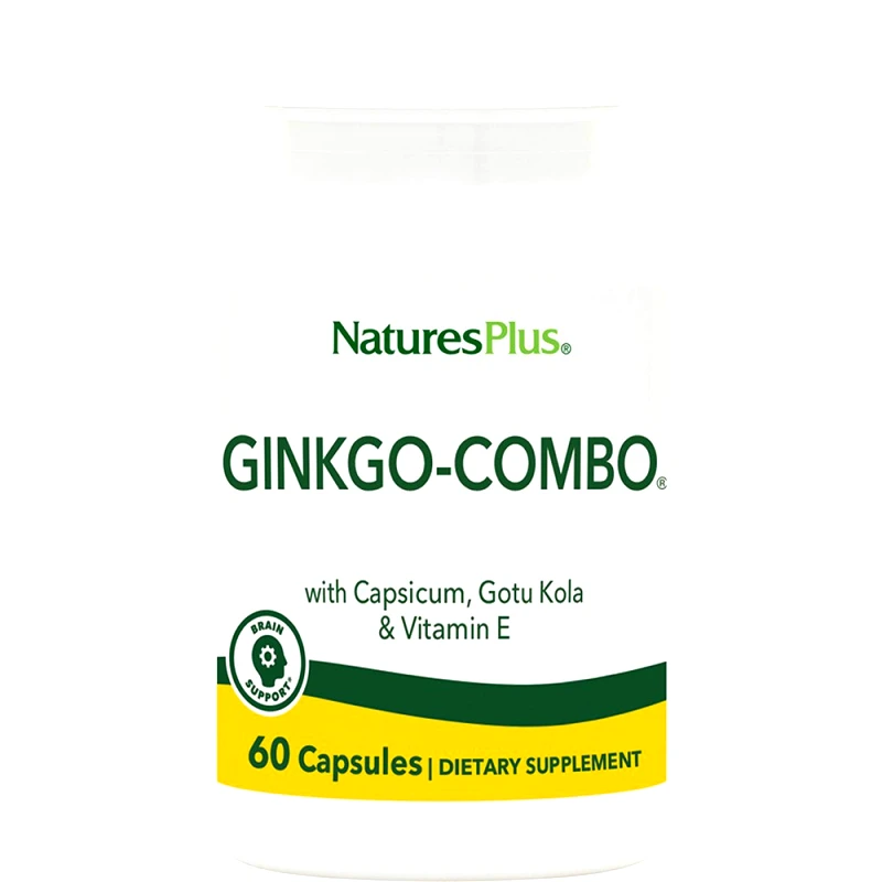 Natures Plus Natures Plus Ginkgo-Combo Συμπλήρωμα Διατροφής Εκχυλίσματος Βοτάνων Ginkgo, Κόκκινης Πιπεριάς, Σεντέλας & Βιταμίνης Ε για την Ενίσχυση της Πνευματικής Λειτουργίας, Μνήμης & Καλή Υγεία Κυκλοφορικού 60caps