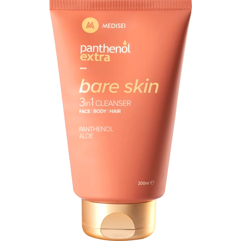 Medisei Medisei Panthenol Extra Bare Skin 3in1 Face, Body & Hair Cleanser Αφρόλουτρο & Σαμπουάν Καθημερινής Χρήσης για Πρόσωπο, Σώμα & Μαλλιά με Άρωμα Γιασεμί & Σανταλόξυλο 200ml