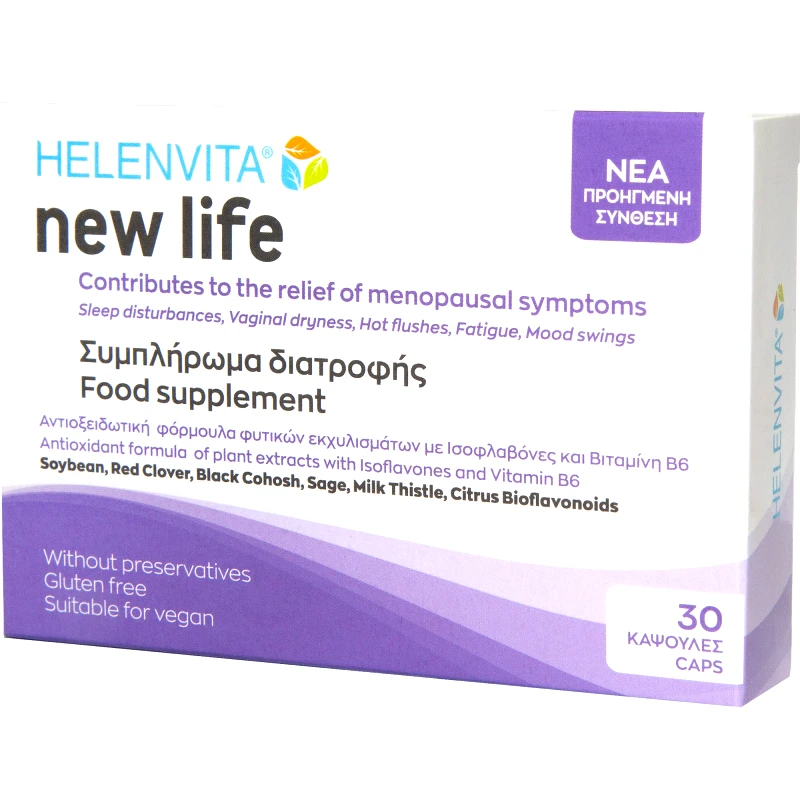 ΦΑΡΜΕΞ Helenvita New Life Συμπλήρωμα Διατροφής με Εκχυλίσματα Φυτών Πλούσιο σε Ισοφλαβόνες & Βιταμίνες για Ορμονική Ισορροπία, Καθυστέρηση Απώλειας Οστού, Μείωση Εξάψεων & Συναισθηματική Σταθερότητα για Γυναίκες στην Εμμηνόπαυση 30caps