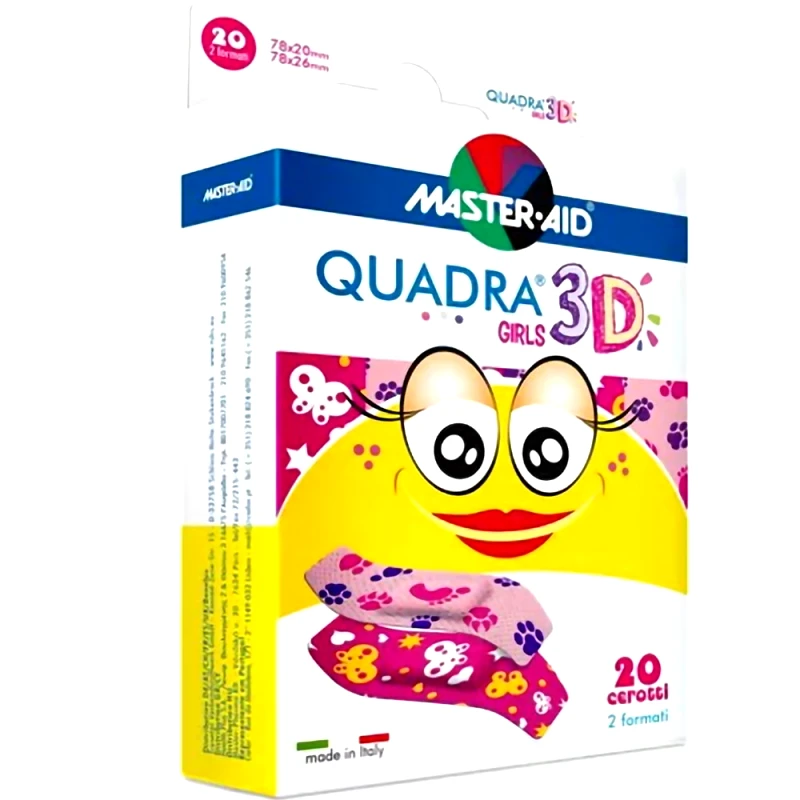 Master Aid Master Aid Quadra 3D Girls 78x20mm & 78x26mm Αυτοκόλλητα Επιθέματα για Παιδιά σε 2 Μεγέθη​​​​​​​ 20 Τεμάχια