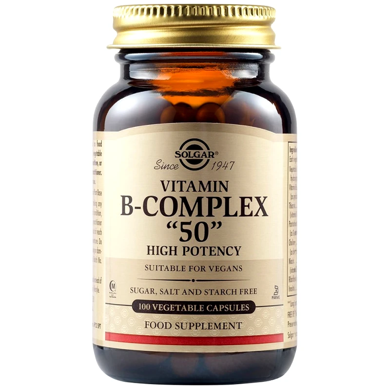 Solgar Solgar Vitamin B50-Complex Συμπλήρωμα Διατροφής Συμπλέγματος Βιταμινών Β για την Καλή Υγεία του Νευρικού & Ανοσοποιητικού Συστήματος 100veg.caps
