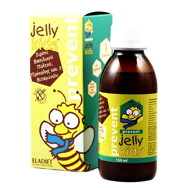 ΕΛΟΒΑΡΗ ΑΓΓΕΛΙΚΑ Α.Ε. Eladiet Jelly Kids Prevent Παιδικό Σιρόπι Βασιλικού Πολτού, Πρόπολης & 5 Βιταμινών για Ενίσχυση της Άμυνας του Οργανισμού 150ml