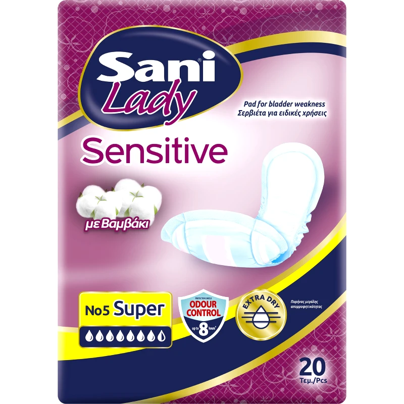 Sani Sani Sensitive Lady No5 Super Διακριτικές Σερβιέτες για Ελαφριά Μορφή Ακράτειας 20 Τεμάχια