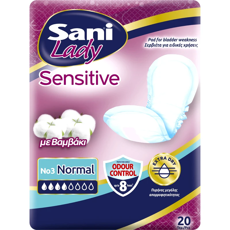 Sani Sani Sensitive Lady with Cotton No3 Normal Γυναικείες Σερβιέτες με Βαμβάκι για Ελαφριά Μορφή Ακράτειας 20 Τεμάχια