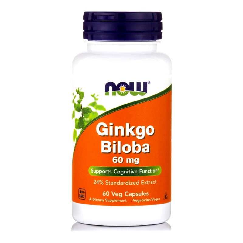 Now Now Foods Ginkgo Biloba 60mg Συμπλήρωμα Διατροφής για Καλή Λειτουργία του Εγκεφάλου & Ενίσχυση Μνήμης 60veg.caps