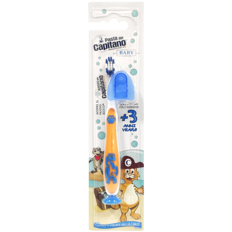 Health-Plus Pasta Del Capitano Baby Soft Toothbrush 3+ Years Παιδική Οδοντόβουρτσα με Μαλακές Ίνες, Ειδική Βάση Στήριξης & Καπάκι 1 Τεμάχιο - Πορτοκαλί