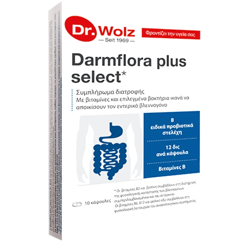 Power Health Dr. Wolz Darmflora Plus Select Συμπλήρωμα Διατροφής με Βιταμίνες του Συμπλέγματος Β & Προβιοτικά για την Ενίσχυση του Πεπτικού & Νευρικού Συστήματος 10caps