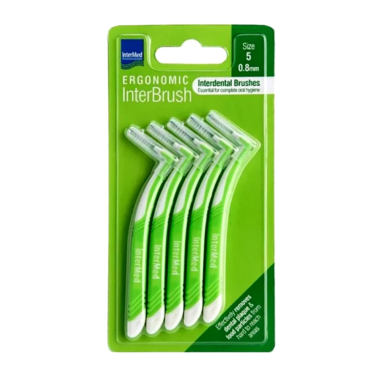 InterMed Intermed Ergonomic InterBrush Μεσοδόντια Βουρτσάκια με Ειδική Ανατομική Λαβή Πράσινο 5 Τεμάχια Size 5 - 0.8mm