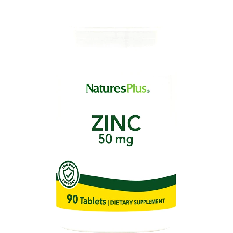Natures Plus Natures Plus Zinc 50mg Συμπλήρωμα Διατροφής με Ψευδάργυρο για Ενίσχυση του Ανοσοποιητικού Βελτίωση της Ανδρικής Γονιμότητας & Υγιή Μαλλιά, Νύχια & Δέρμα 90tabs