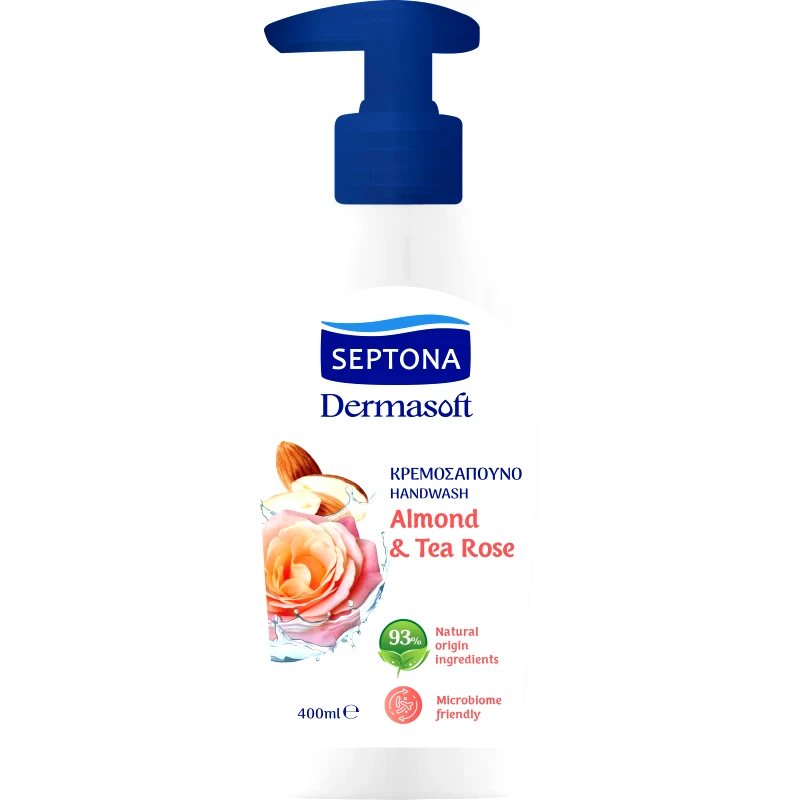 Septona Septona Dermasoft Handwash with Almond & Tea Rose Κρεμοσάπουνο με Οργανικό Νότες Αρώματος Αμύγδαλου & Tea Rose 400ml