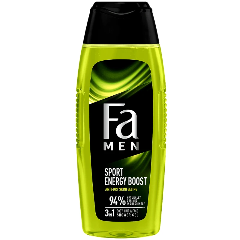 FA Fa Men Sport Energy Boost 3 in 1 Shower Gel Ανδρικό Αναζωογονητικό Αφρόλουτρο με Άρωμα Γκουαρανά & Τζινσενγκ για Σώμα, Μαλλιά & Πρόσωπο 400ml