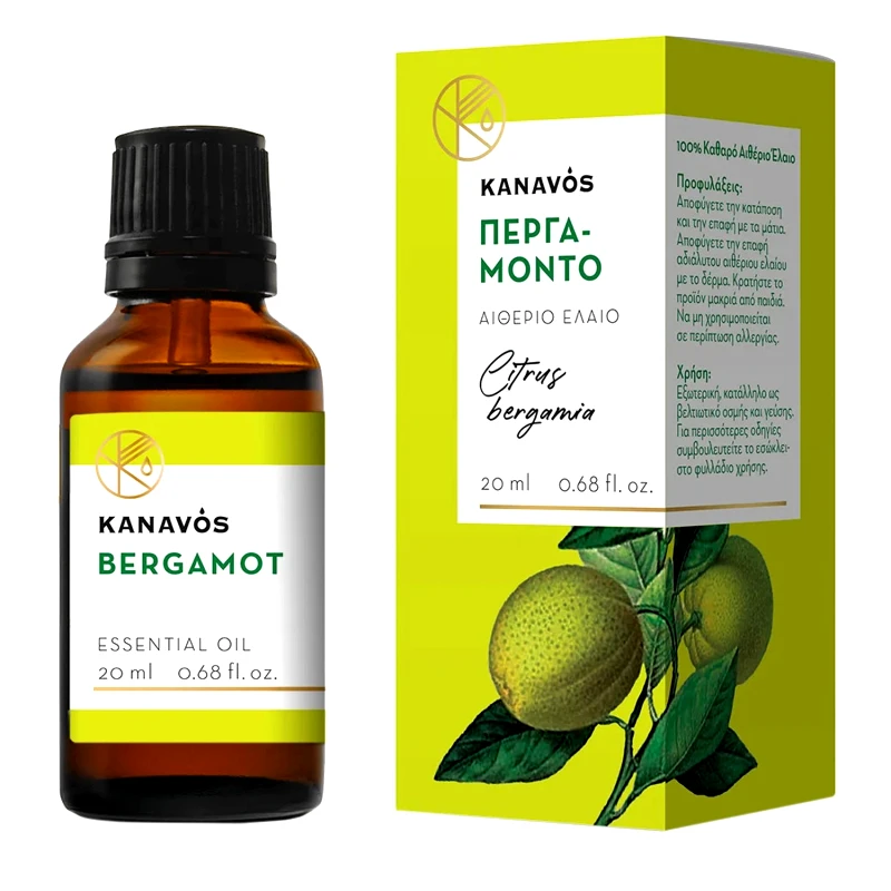 Syndesmos Group Kanavos Bergamot Essential Oil Αιθέριο Έλαιο για Φυσικό Αρωματισμό του Χώρου, Κατάλληλο για Εισπνοές που Προσφέρει Χαλάρωση & Ευεξία 20ml - Περγαμόντο