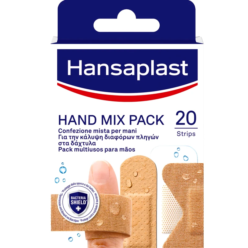 Hansaplast Hansaplast Hand Mix Pack Επιθέματα σε 5 Διαφορετικά Σχήματα για Κάλυψη Πληγών στα Δάχτυλα 20 Τεμάχια