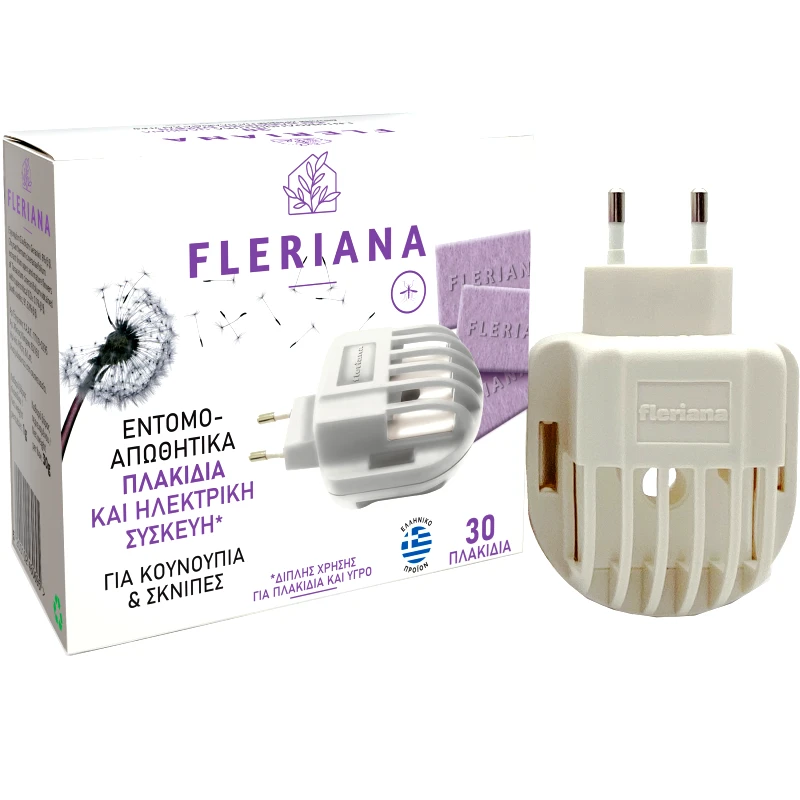 Power Health Power Health Fleriana Indoor Mosquito Repellent Ηλεκτρική Συσκευή & Εντομοαπωθητικά Πλακίδια με Έλαιο Γερανιόλης για Κουνούπια & Σκνίπες 30 Πλακίδια & 1 Συσκευή