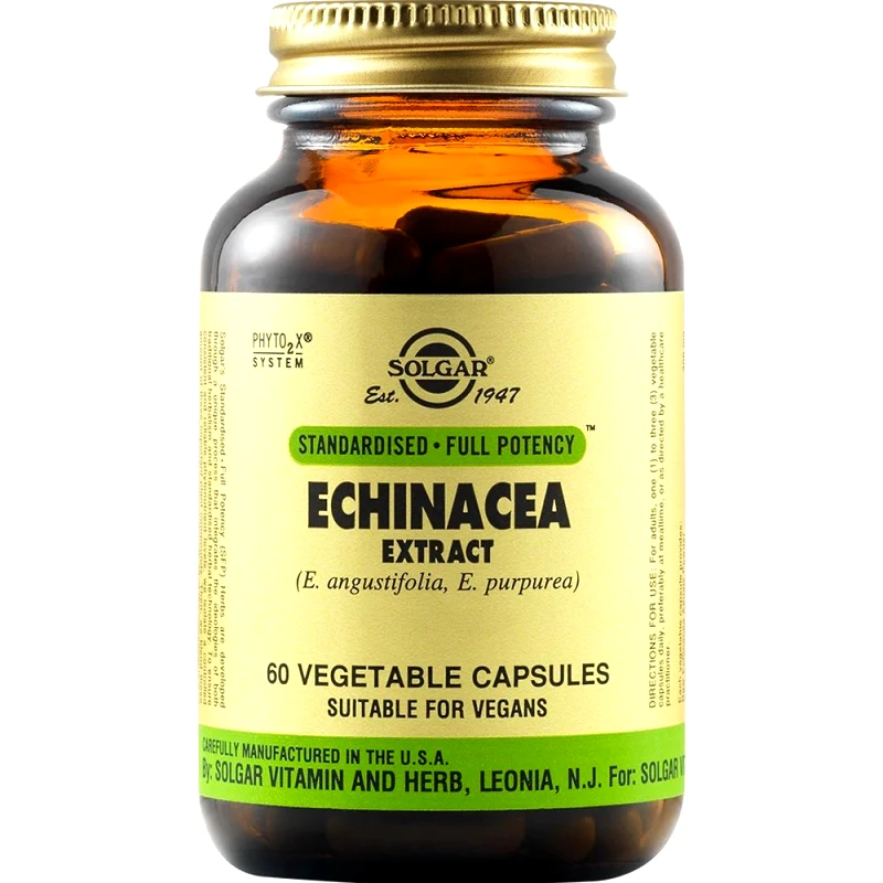 Solgar Solgar Echinacea Extract Συμπλήρωμα Διατροφής Εκχυλίσματος Εχινάκειας για την Ενίσχυση του Ανοσοποιητικού Συστήματος Κατά του Κρυολογήματος 60veg.caps