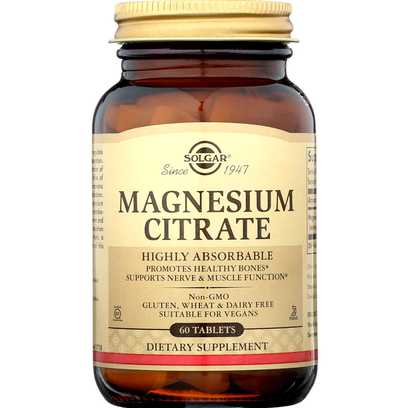 Solgar Solgar Magnesium Citrate Συμπλήρωμα Διατροφής με Μαγνήσιο Κιτρικής Μορφής Υψηλής Απορροφησιμότητας για την Καλή Λειτουργία του Νευρικού & Μυοσκελετικού Συστήματος 60tabs