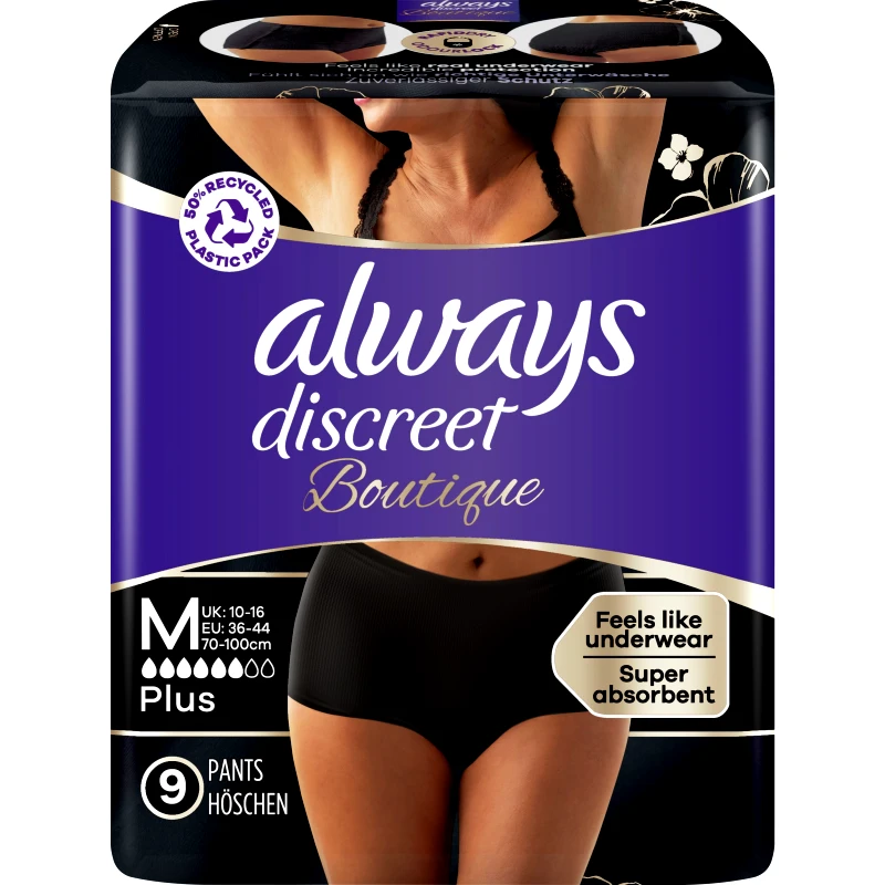 Always Always Discreet Boutique Pants Γυναικείο Εσώρουχο Μιας Χρήσης για την Ακράτεια 9 Τεμάχια - Medium (36-44)