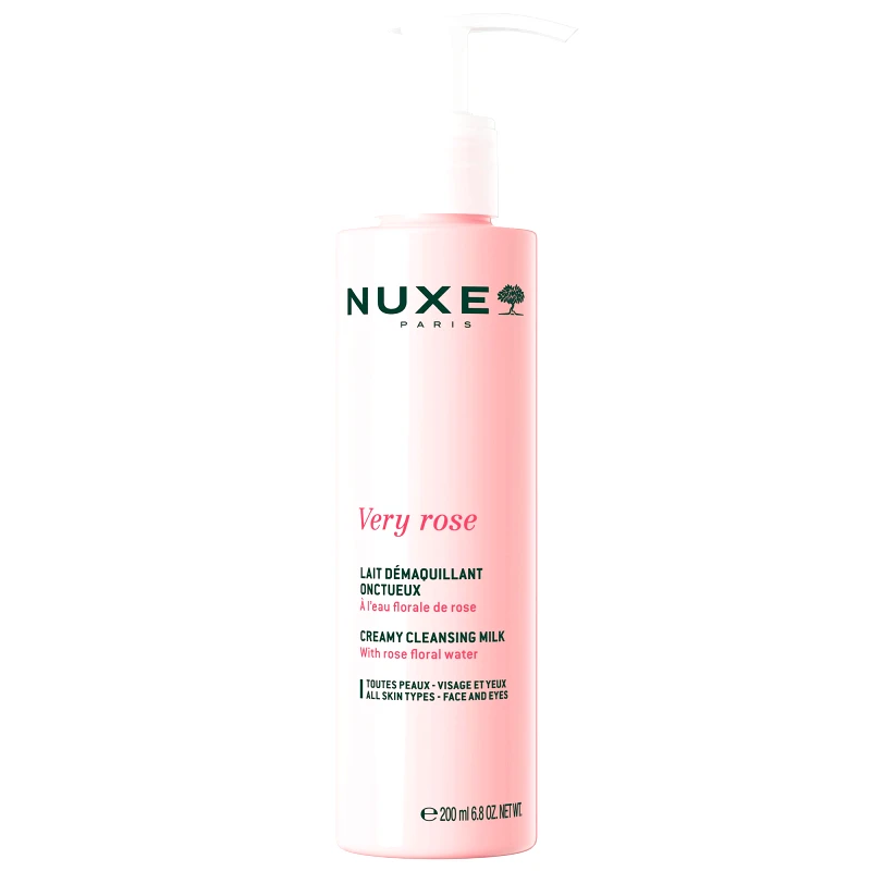Nuxe Nuxe Very Rose Creamy Cleansing Milk Κρεμώδες Γαλάκτωμα Καθαρισμού με Ροδόνερο για Κάθε Τύπο Επιδερμίδας για Πρόσωπο & Μάτια με Αντλία 200ml