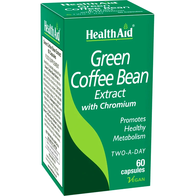 Health Aid Health Aid Green Coffee Bean Extract & Chromium Συμπλήρωμα Διατροφής Εκχυλίσματος Πράσινου Καφέ με Χρώμιο για Ενεργοποίηση του Μεταβολισμού, Καύση Λίπους & Ρύθμιση του Γλυκαιμικού Δείκτη 60caps