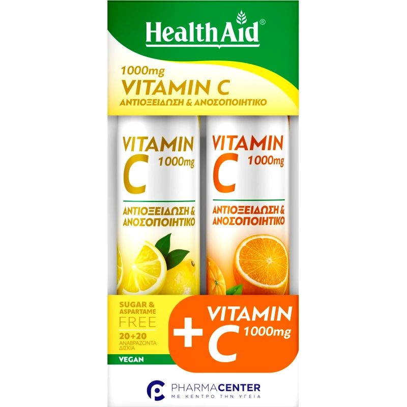 Health Aid Health Aid Promo Vitamin C 1000mg Συμπλήρωμα Διατροφής Βιταμίνης C για Ενίσχυση του Ανοσοποιητικού με Ισχυρές Αντιοξειδωτικές Ιδιότητες με Γεύση Πορτοκάλι & Λεμόνι Orange 20 Effer.tabs & Lemon 20 Effer.tabs
