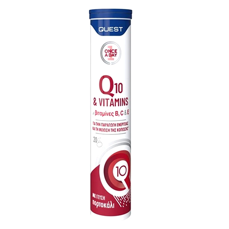 Quest Quest Q10 & Vitamins B, C & E Συμπλήρωμα Διατροφής με Q10 & Βιταμίνες B, C και E για Ενέργεια & Τόνωση με Υπέροχη Γεύση Πορτοκάλι 20 Effer.tabs