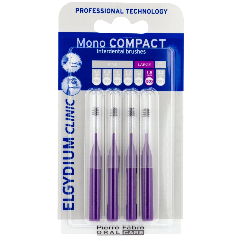 Pierre Fabre Oral Care Elgydium Clinic Mono Compact Large 1.8mm ISO 5 Interdental Brushes Μεσοδόντια Βουρτσάκια Ειδικά Σχεδιασμένα για Αποτελεσματικό Καθαρισμό Κατά της Πλάκας, Εισχωρούν Ανάμεσα στα Δόντια Χωρίς να τα Πληγώνουν 4 Τεμάχια