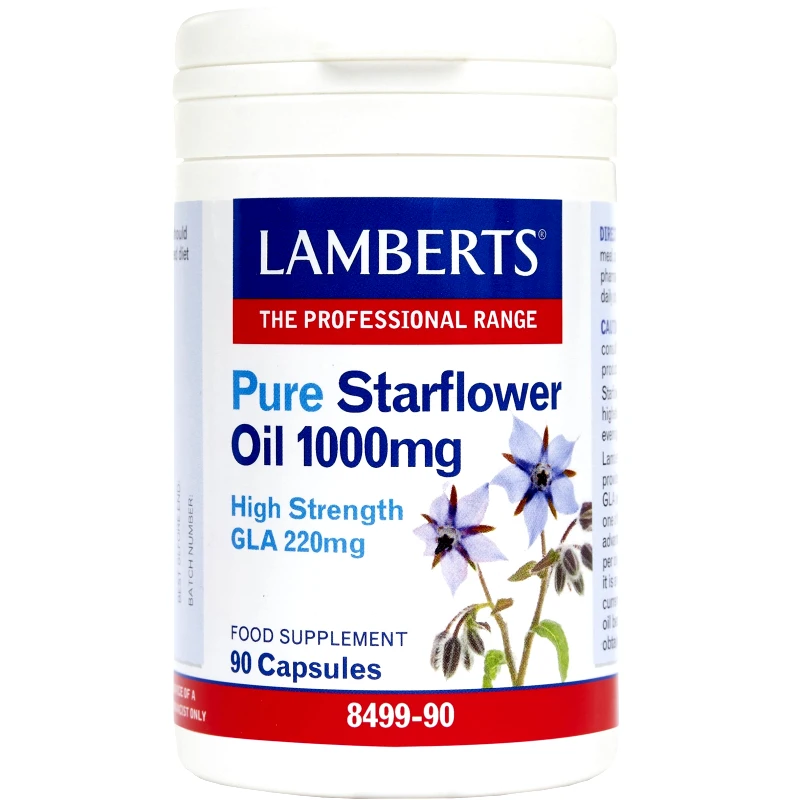 Lamberts Lamberts Pure Starflower Oil Συμπλήρωμα Διατροφής Εκχυλίσματος Μποράγκου Κατά της Ρευματοειδούς Αρθρίτιδας με Αντιφλεγμονώδεις Ιδιότητες για την Αντιμετώπιση του Προεμμηνορροϊκού Συνδρόμου 1000mg, 90caps