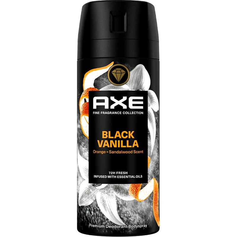 Axe Axe Black Vanilla 72h Anti-Perspirant Spray Ανδρικό Αποσμητικό Spray για 72ωρη Προστασία με Αιθέρια Έλαια & Άρωμα Πορτοκάλι - Σανδαλόξυλο 150ml