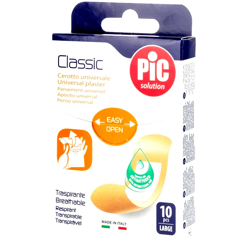 Pic Pic Solution Classic Universal Breathable Large Plaster Αυτοκόλλητα Επιθέματα Γενικής Χρήσης με Αντιβακτηριακό Μαξιλαράκι 10 Τεμάχια